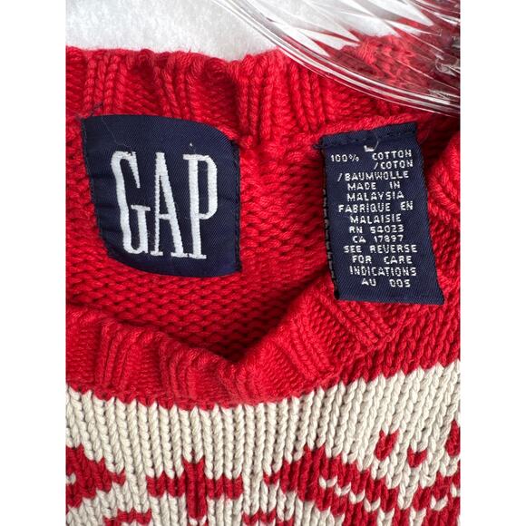 Vintage GAP Fair Isle Nordic Sweater Red Black Cream 90s Y2K hoilday large - Picture 10 of 11
